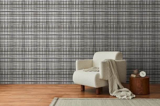 Non-woven wallpaper checked pattern black white 78224-4