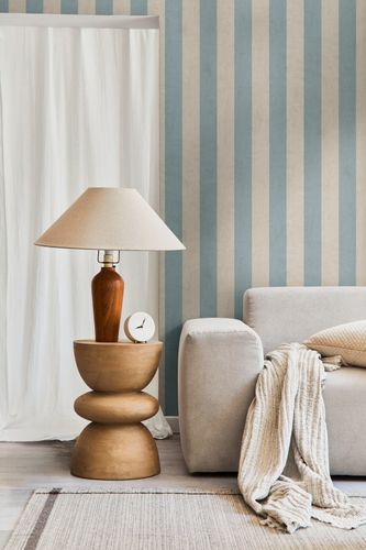 Non-woven wallpaper stripes pattern blue beige 78226-3