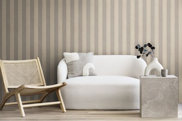 Non-woven wallpaper stripes pattern beige grey 78226-4
