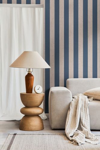 Non-woven wallpaper stripes pattern beige blue 78226-5