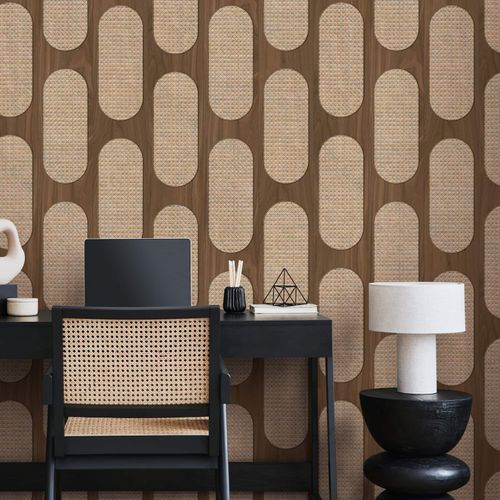 Non-woven wallpaper wood look rattan brown beige 81637