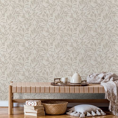 Vliestapete-Floral-Blattmuster-Creme-Beige-Metallic-82441-63223256
