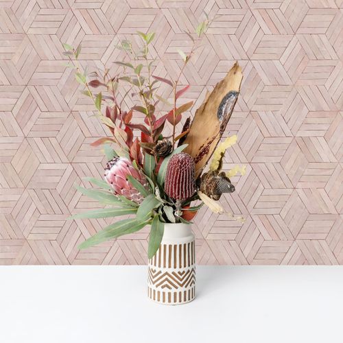 Non-woven wallpaper tiles wood look vintage pink grey 89002