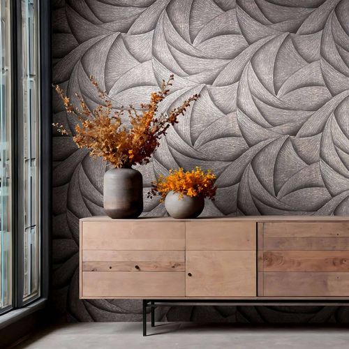 Non-woven wallpaper waves grey silver metallic 35505