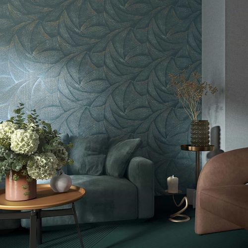 Non-woven wallpaper waves blue silver metallic 35507