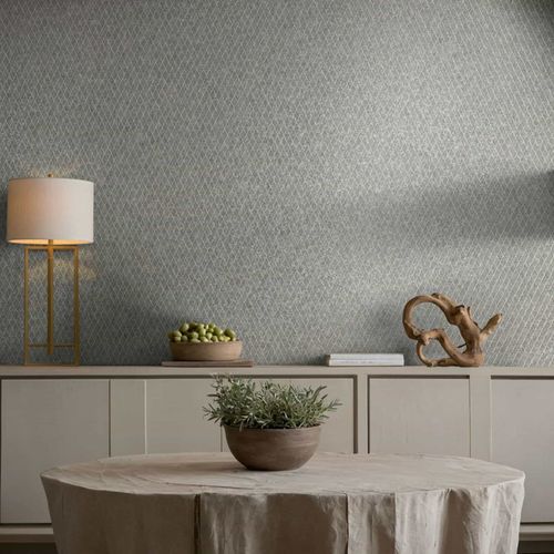 Non-woven wallpaper diamond grey cream metallic 35538