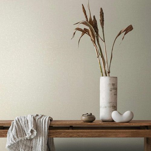 Non-woven wallpaper linen look cream beige gloss 35107