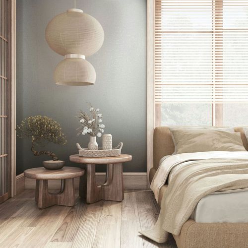 Non-woven wallpaper linen look beige silver metallic 35109