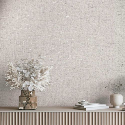 Non-woven wallpaper linen look beige rose gold 35113