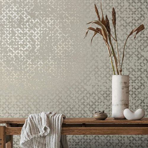 Non-woven wallpaper circles grey silver metallic 35118