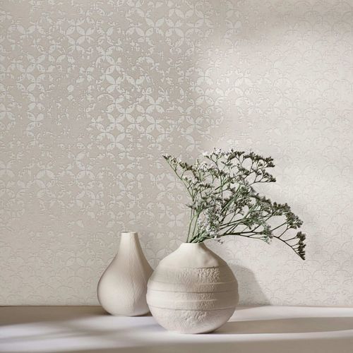 Non-woven wallpaper circles beige pearl gloss 35122