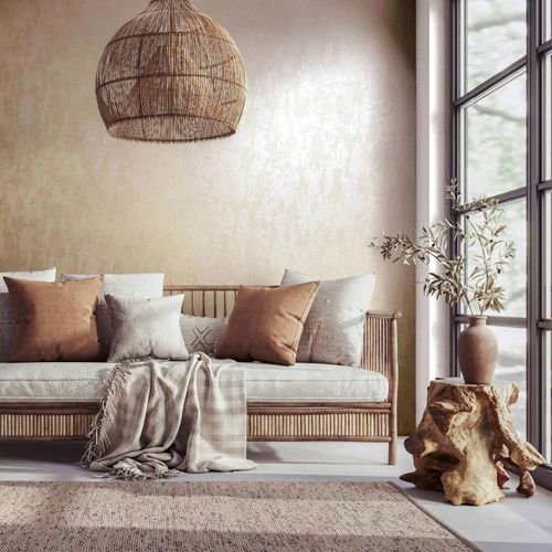 Non-woven wallpaper plain shabby beige gloss 35131
