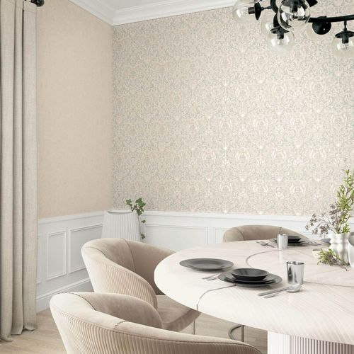 Non-woven wallpaper ornaments beige green grey 35151