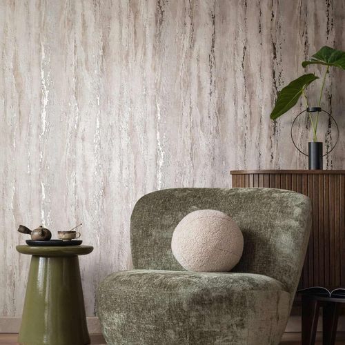 Non-woven wallpaper industrial beige grey metallic 35157