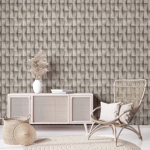 Non-woven wallpaper 3D effect plaster look grey beige 81650