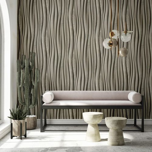 Non-woven wallpaper 3D effect wood look brown grey 81665