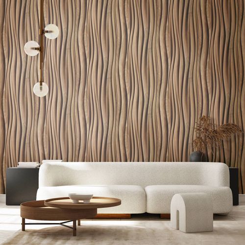 Non-woven wallpaper 3D effect wood look waves brown 81667