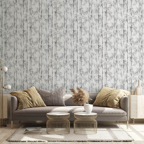 Non-woven wallpaper bamboo watercolor white grey 81673