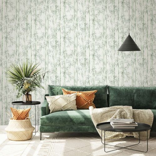 Non-woven wallpaper bamboo watercolor light green 81674