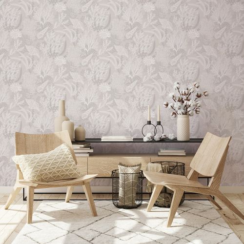 Non-woven wallpaper shells seaweed sea beige white 81690
