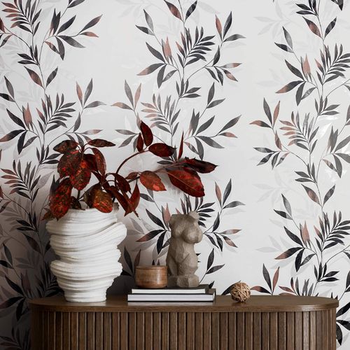 Non-woven wallpaper floral white black silver 82458