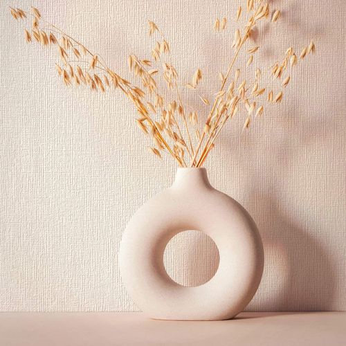 Non-woven wallpaper linen look textile texture beige 82466