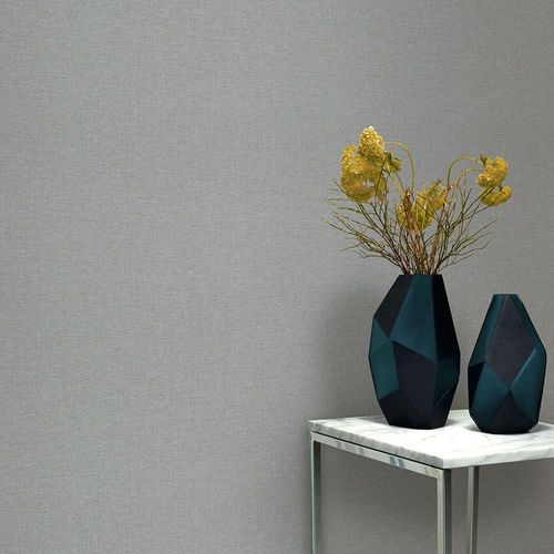 Non-woven wallpaper plain linen look modern grey 10510-10