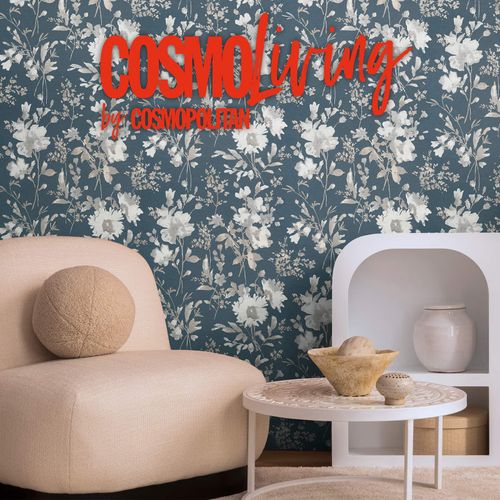 Vliestapete Floral Vintage Blau Silber Metallic 79061-5 COSMOLiving