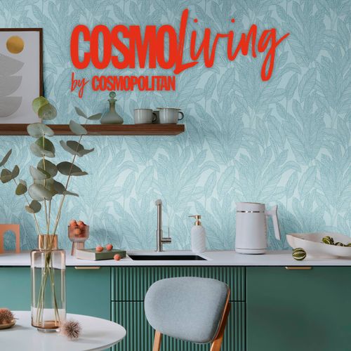 Vliestapete Blattmuster Tropen Blau Metallic 79064-3 COSMOLiving