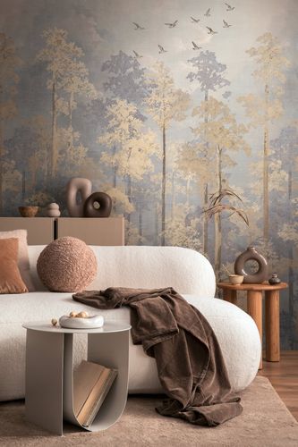 Photo wallpaper forest trees blue beige 79144-7