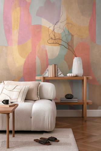 Photo wallpaper abstract graphic orange blue beige 79145-5