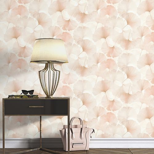Vliestapete Blattmuster Rosa Creme Glitzer 10470-05 Raum