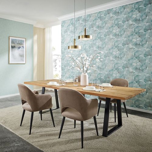 Vliestapete Blattmuster Türkis Creme Glitzer 10470-18 Raum