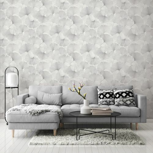 Vliestapete Blattmuster Creme Silber Metallic 10470-31 Raum