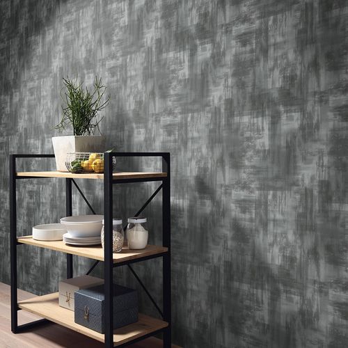 Non-woven wallpaper concrete look silver metallic 10480-29