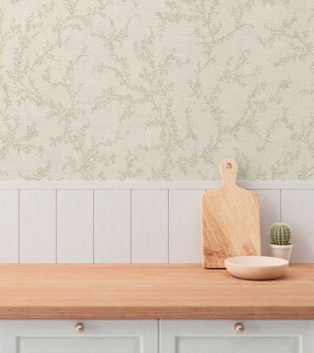 Non-woven wallpaper leaves tendrils cream grey 79090-3