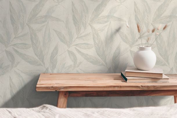 Non-woven wallpaper floral white grey silver 79096-3