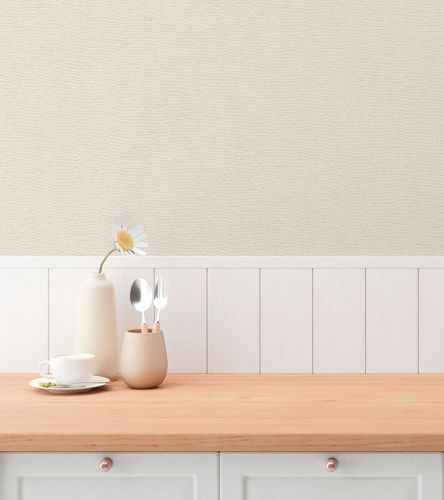 Vliestapete Uni Textil Struktur Creme Grau 79098-7 Raum