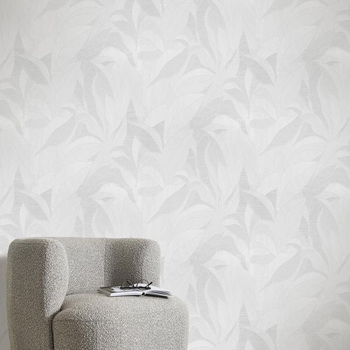 Vliestapete Blattmuster Creme Grau Metallic 10530-01 Zimmer