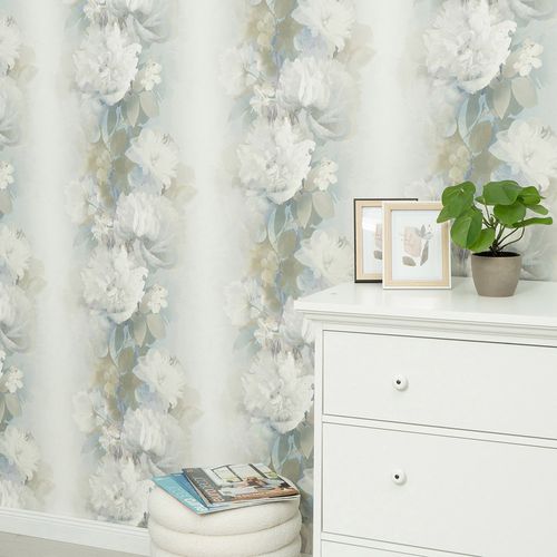 Non-woven wallpaper vintage floral grey blue green 10513-08