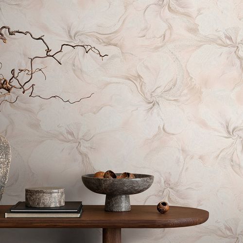 Vliestapete Blumen Rosa Beige Silber Glitzer 10514-05 Raum