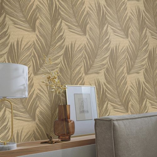 Non-woven wallpaper Exotic Feathers Gold Metallic 10516-30