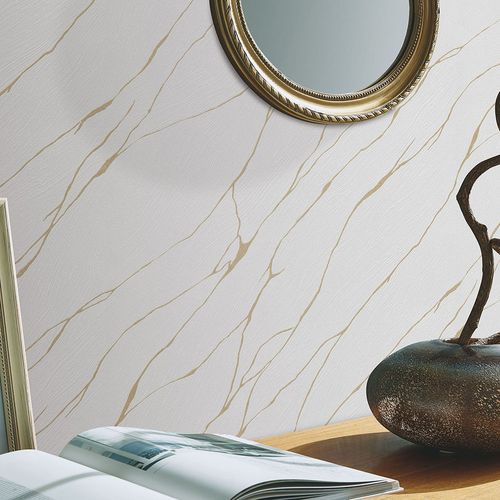 Non-woven wallpaper marble look light grey gold 10440-31