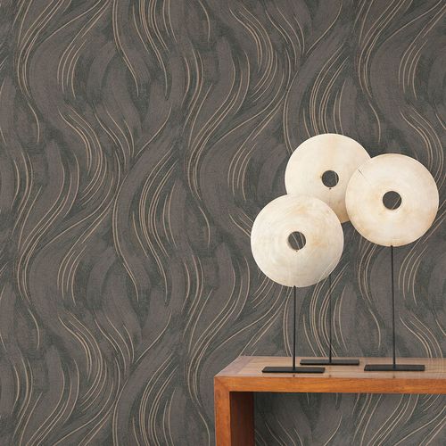 Non-woven wallpaper abstract waves brown bronze 10456-11