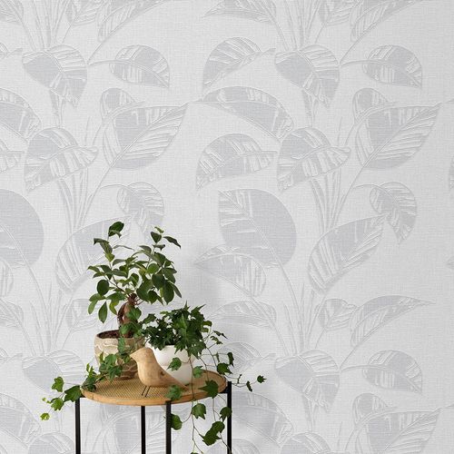 Non-woven wallpaper Tropical Leaves Light Grey 10459-31