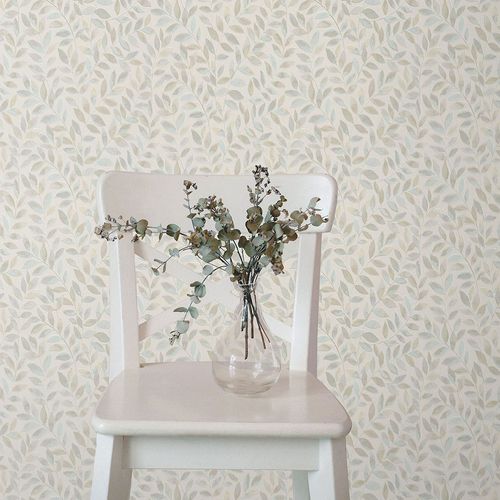 Non-woven wallpaper Floral Leaves Cream Blue Green 10462-02