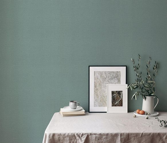Non-woven wallpaper plain textured green petrol 10463-07