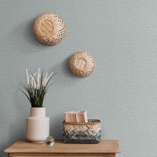 Non-woven wallpaper plain textured blue cream 10463-35