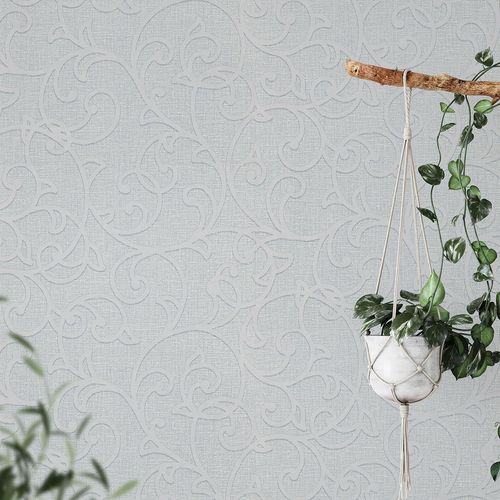 Non-woven wallpaper ornaments blue cream metallic 10467-10