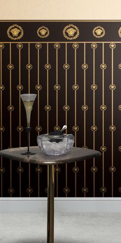 Vliestapete Versace Steifen Schwarz Gold Metallic 79131-2 Zimmer